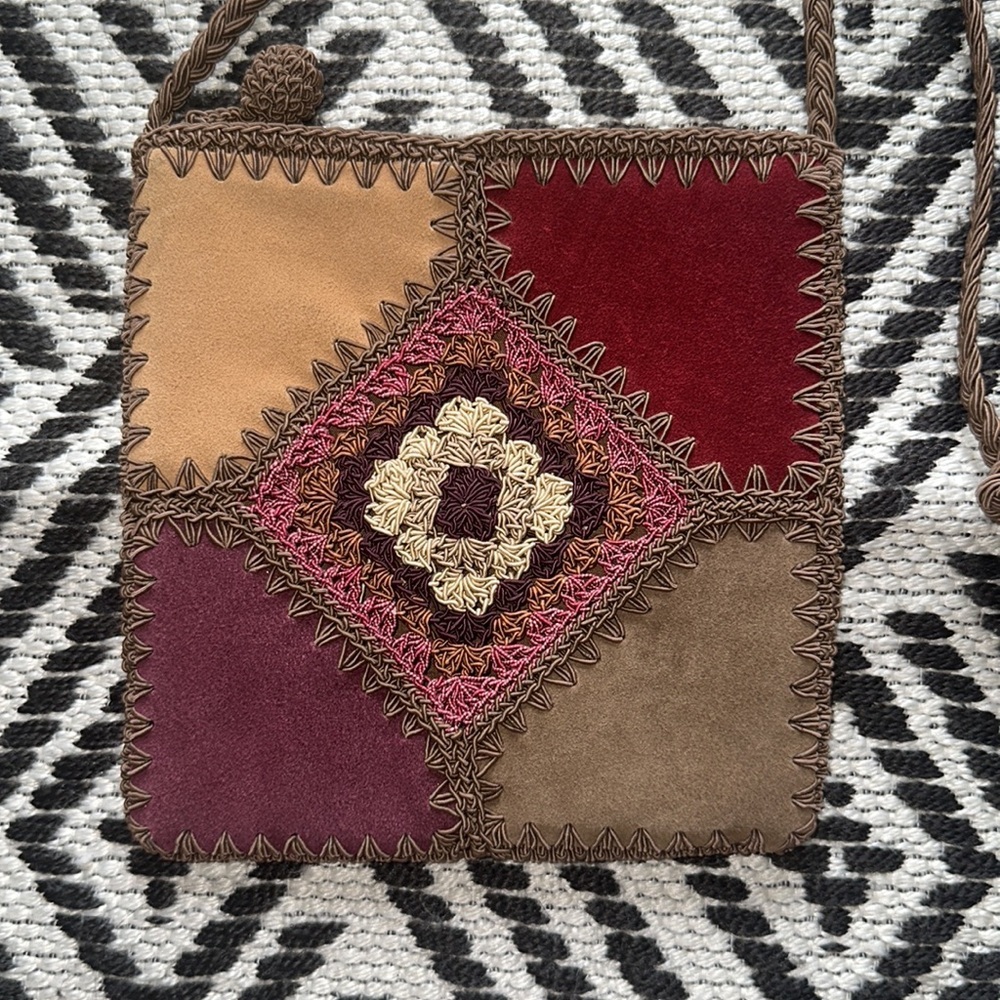 Brown Crossbody Bag with Patchwork Design - image 2